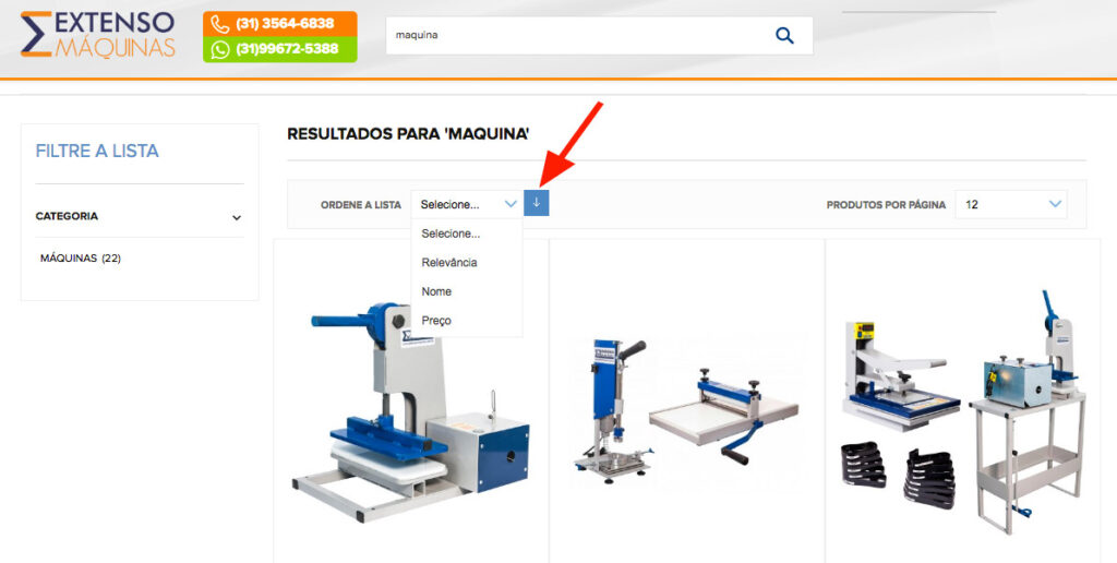 Ordenação da listagem na busca